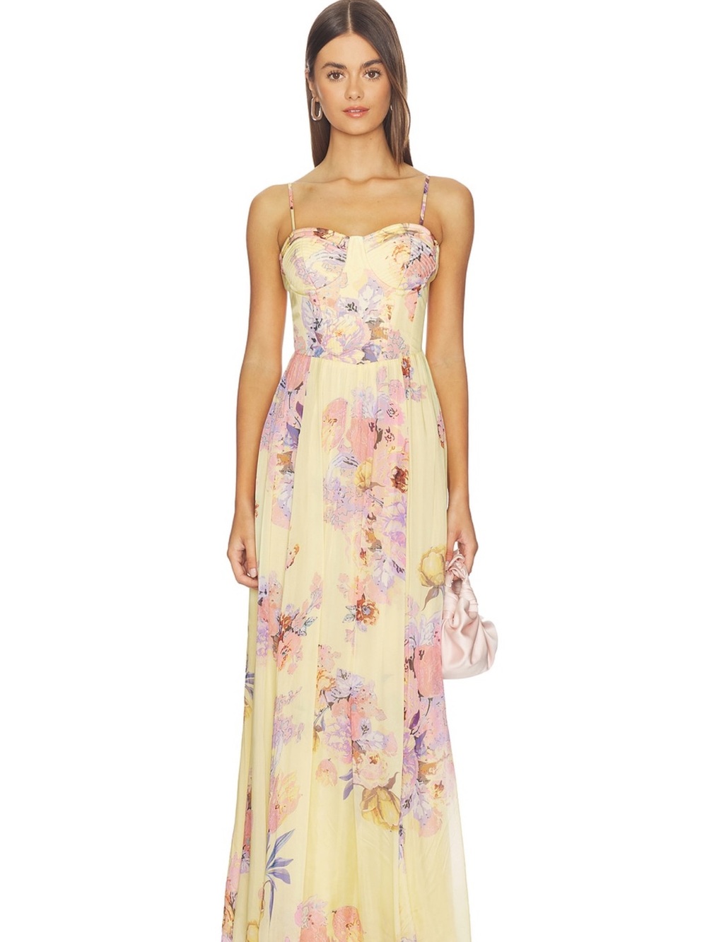 HEMANT & NANDITA Pastel Floral Yellow Maxi Dress